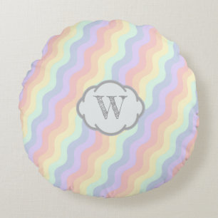 Coussin rond Pastel Rainbow Waves