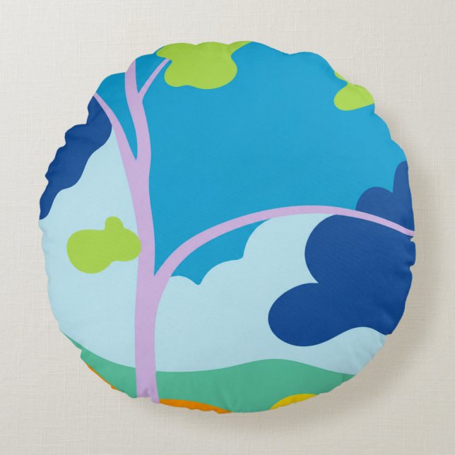 Coussin rond paysage de forêt abstrait moderne (Devant)