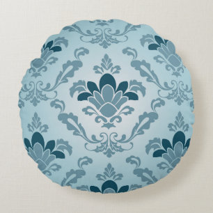 Coussin rond Peacock et bleu clair Fleur De Lis