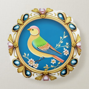 Coussin rond perlé cadre oiseau Élégante décoratio