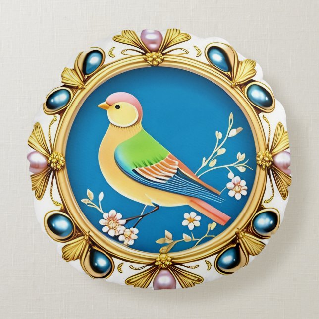 Coussin rond perlé cadre oiseau Élégante décoratio (Devant)