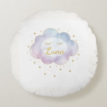 Coussin rond personnalisé au nom de bébé Nuage de