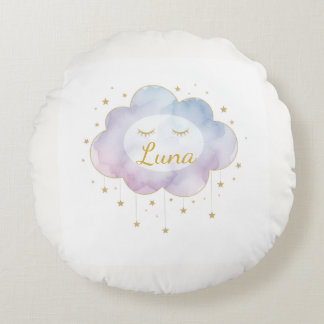 Coussin rond personnalisé au nom de bébé Nuage de