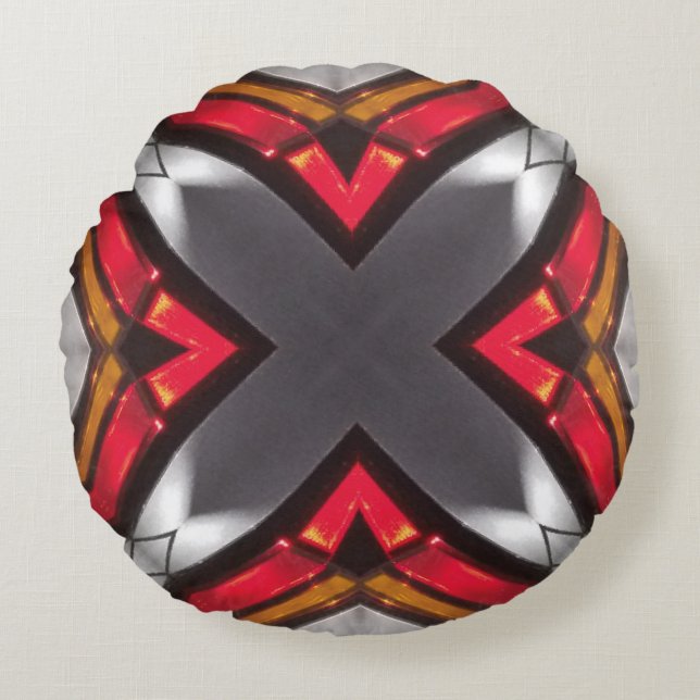 Coussin rond personnalisé gris foncé rouge (Devant)