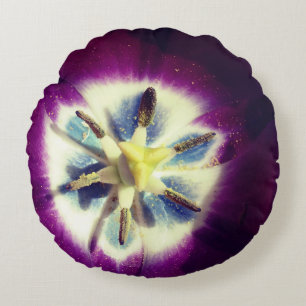 Coussin rond photo de fleur de tulipe violette
