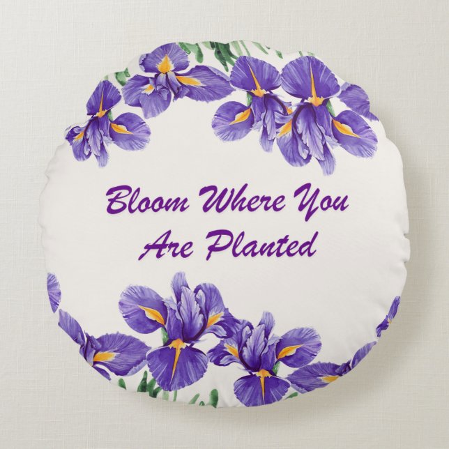 Coussin rond Plantation de fleurs violettes (Devant)