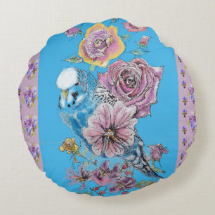 Coussin rond pour dames à motif floral aquarelle a