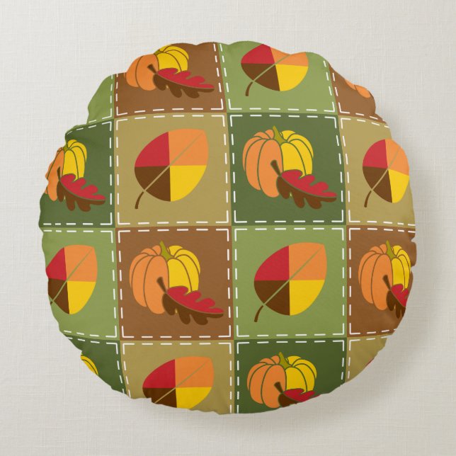 Coussin rond quadrillé d'automne (Devant)