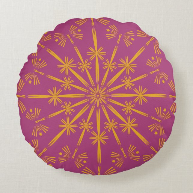 Coussin rond Retro Mandala Boysenberry (Devant)