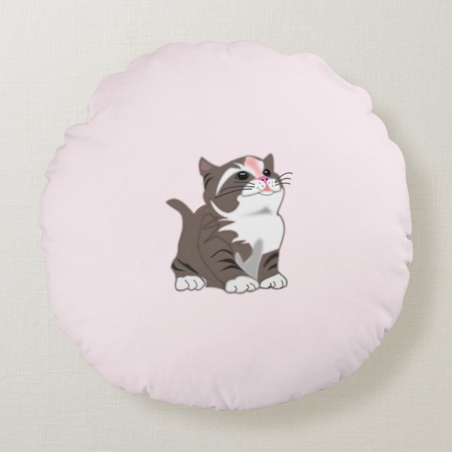 Coussin rond rose avec chat bébé (Devant)