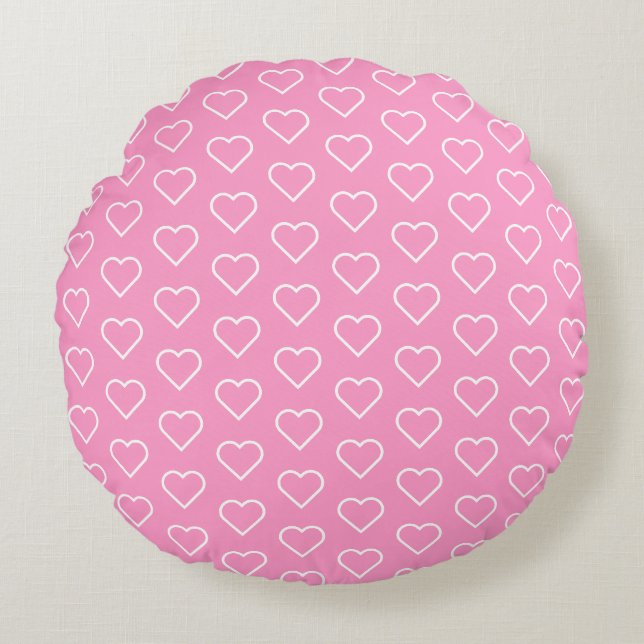 Coussin rond rose avec coeur ou choisir des couleu (Devant)