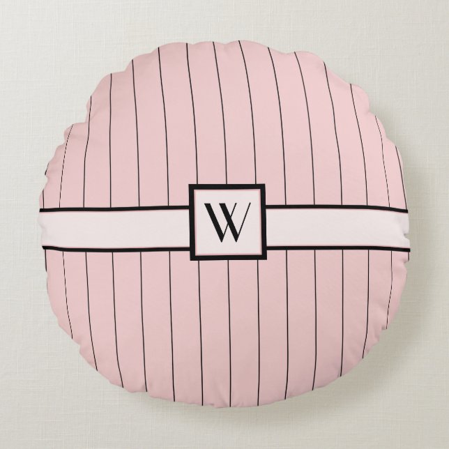 Coussin rond rose avec rayures noires (Devant)