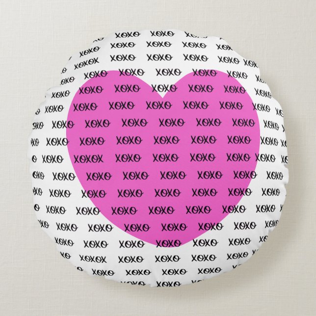 Coussin rond rose en forme de cœur XOXO (Devant)