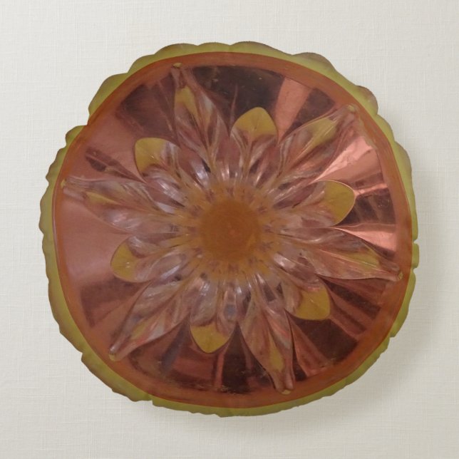 Coussin rond rose Fleur Jaune (Devant)