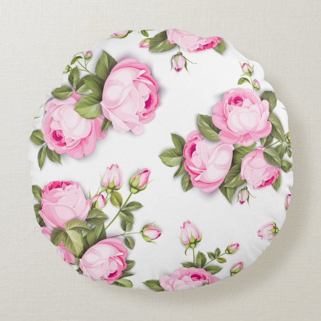 Coussin rond rose Floral (Devant)