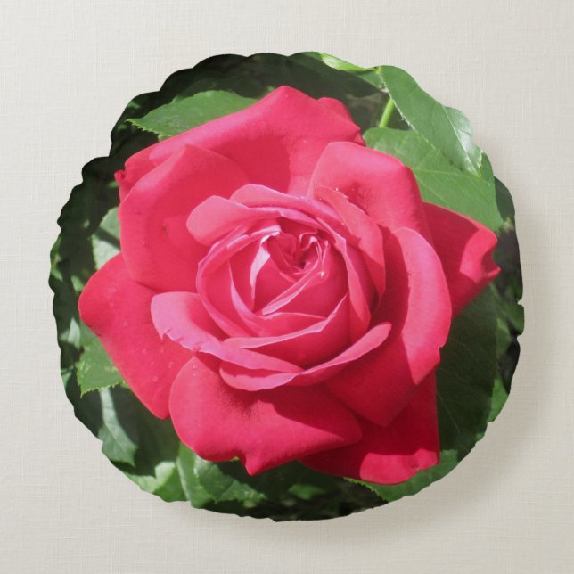 Coussin rond rouge Rose (Devant)