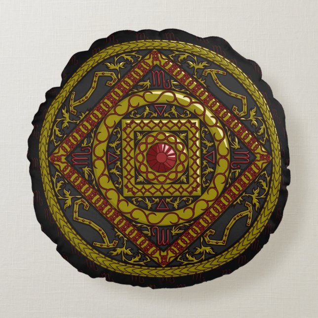 Coussin rond Scorpio Mandala (Devant)