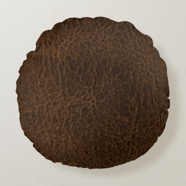 Coussin rond simili cuir Brown antique (Devant)