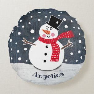 Coussin rond Snowman personnalisé