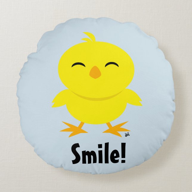 Coussin Rond Sourire de Poussin Mignon (Devant)