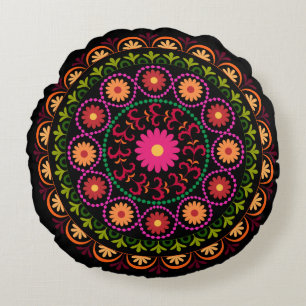 Coussin rond suzani coloré