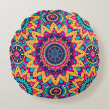 Coussin rond Symphonique de Kaleidoscope Mandala