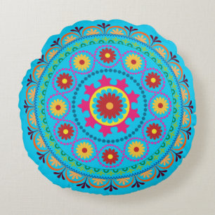 Coussin rond turc de conception florale d'Aqua