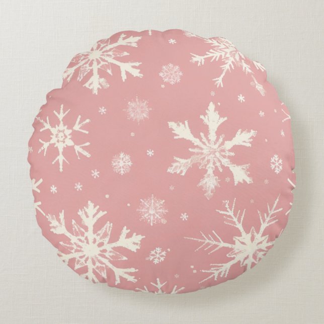 Coussin rond un motif de cristaux de neige (Devant)