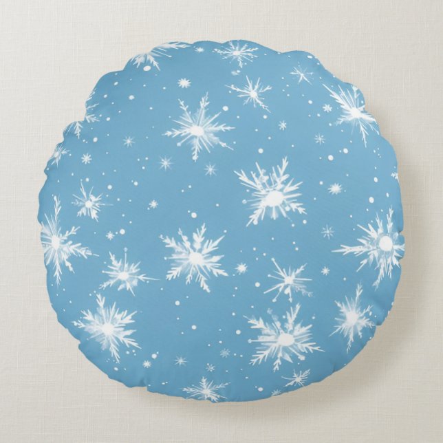 Coussin rond un motif de cristaux de neige (Devant)