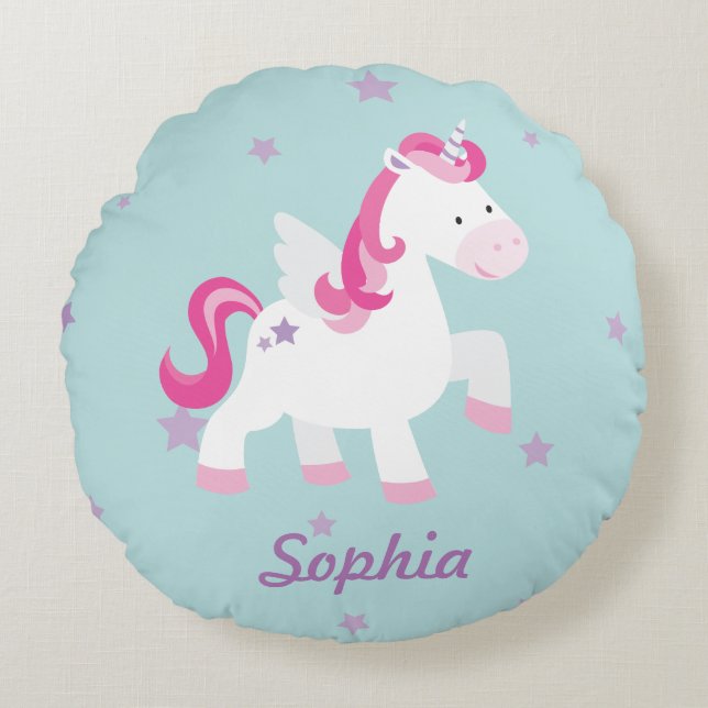 Coussin rond Unicorne Personnalisé Cute (Devant)