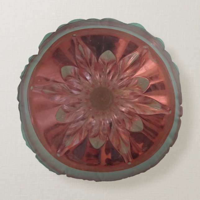 Coussin rond vert fleur rosé (Devant)