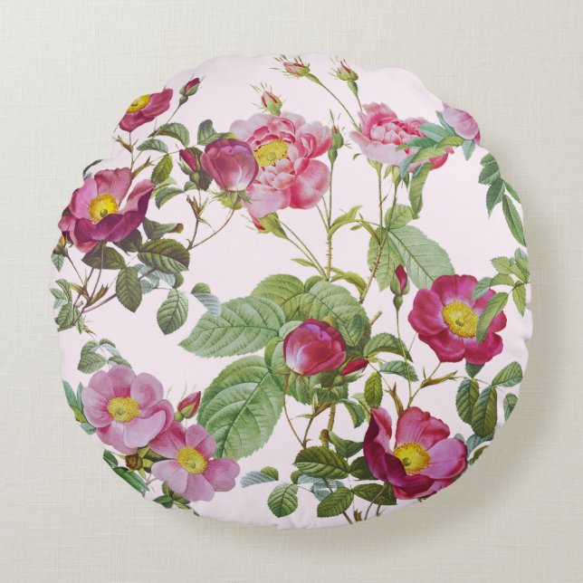 Coussin rond Vintage rose Roses (Devant)