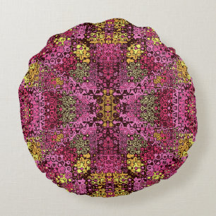 Coussin rond violet rouille tapisserie de saumons.