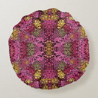 Coussin rond violet rouille tapisserie de saumons.