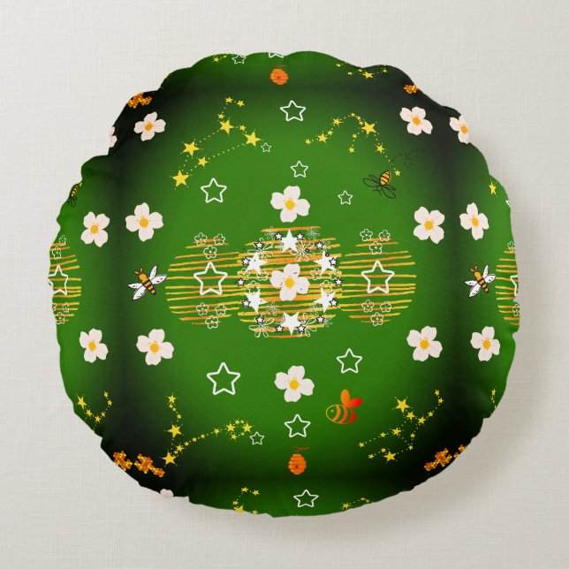 Coussin rond Whimssical Green Star (Devant)