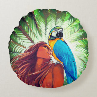 Coussin ronde avec peinture unique de style tropic