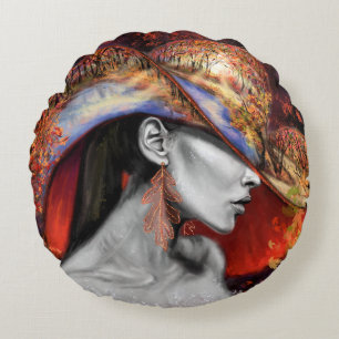 Coussin ronde de la dame d'automne - Peinture Art