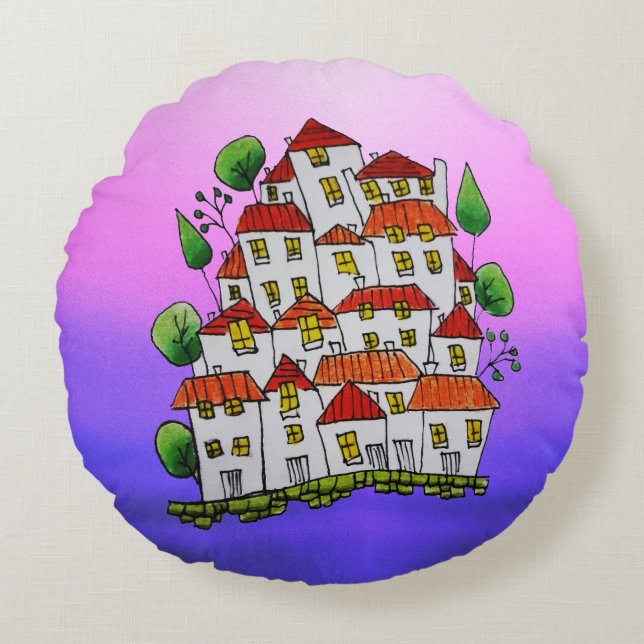 Coussin ronde (Doodle - dessiné à la main) (Devant)