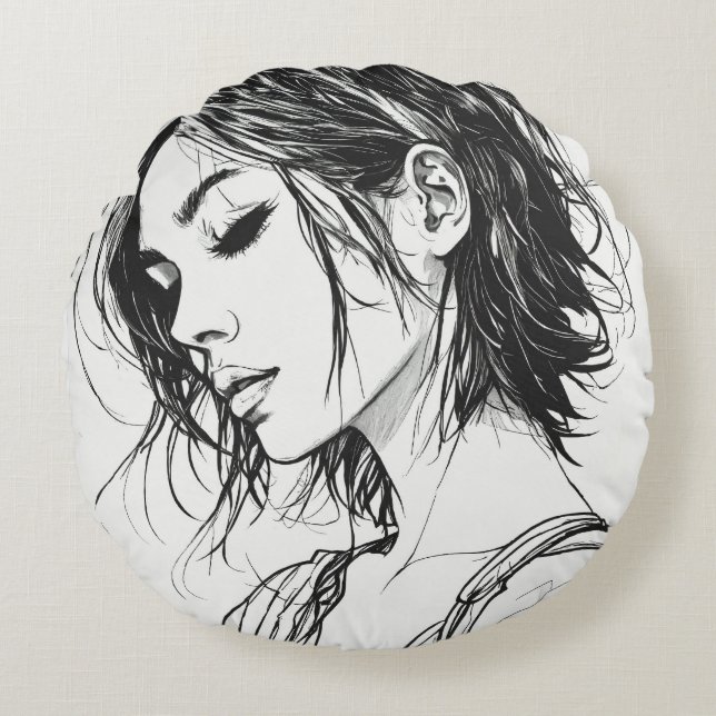coussin ronde d'un visage féminin (Devant)
