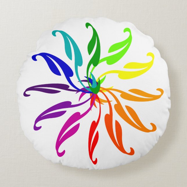 Coussin ronde - Feuilles de couleur arc-en-ciel (Devant)
