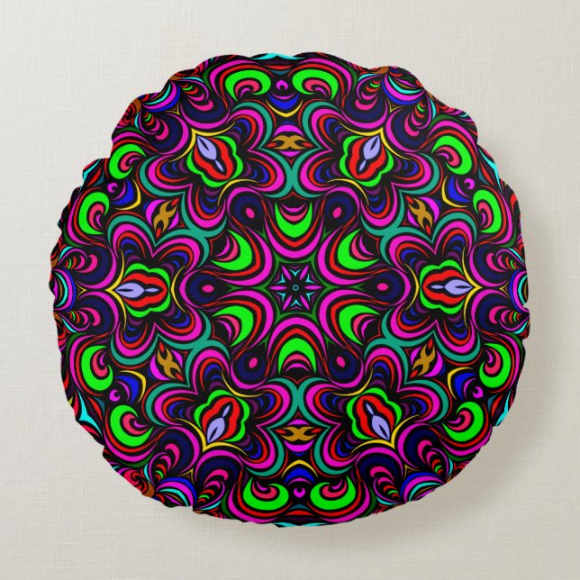 Coussin ronde mandala motif multicolore (Devant)