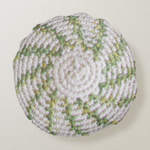 Coussin ronde - Spirales blanches et vertes