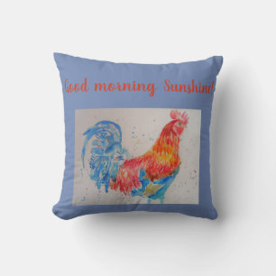 Coussin Rooster d'aquarelle rouge Bon matin Soleil