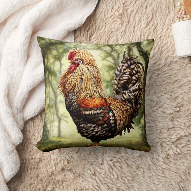 Coussin Rooster de plumes sauvages colorées (Couverture)