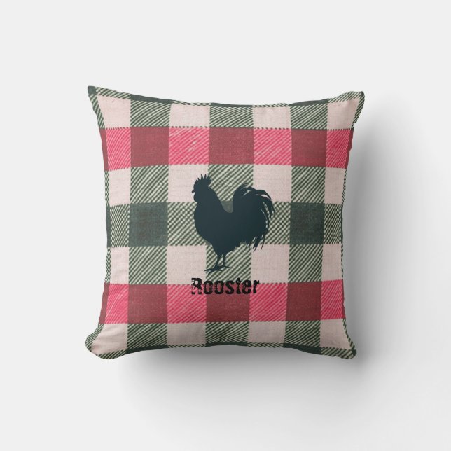 Coussin Rooster Farmhouse En vichy personnalisable (Recto)