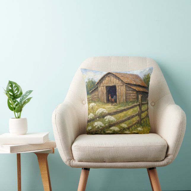 Coussin Rooster in a Barnyard Oil Painting (Chaise)