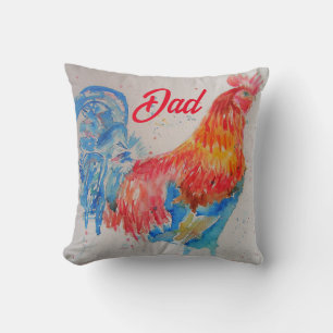 Coussin Rooster rouge Aquarelle Peinture Fête des pères Pa