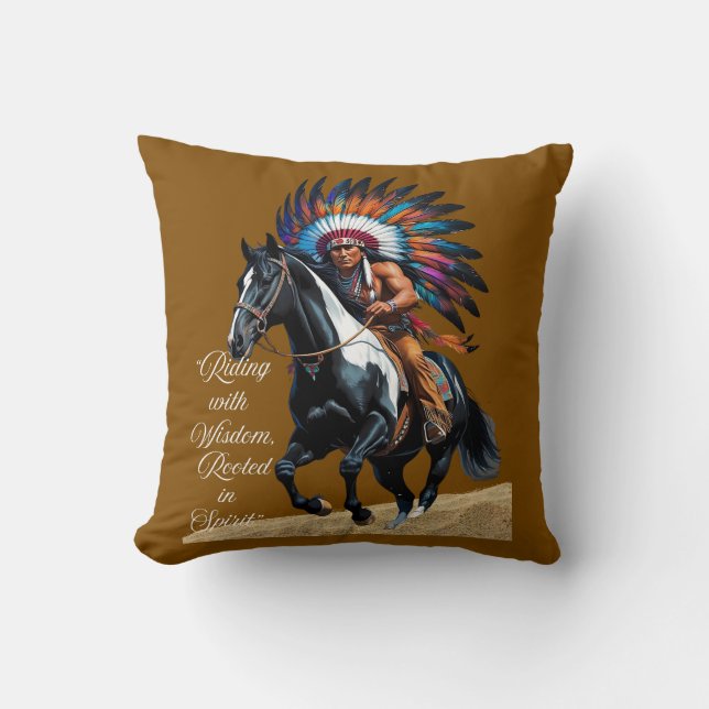Coussin Rooted in Spirit – Native Rider Throw Pillow (Recto)