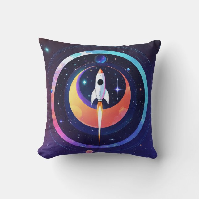 Coussin 🚀 roquette holographique dans l'espace (Recto)