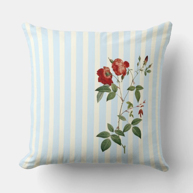Coussin Rosa indica ivoire et bande bleue (Recto)